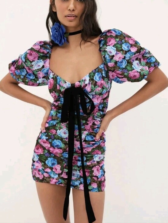 For Love And Lemons Dresses & Skirts - For Love And Lemons Marley Dress Floral  Velvet Ribbon L NWT